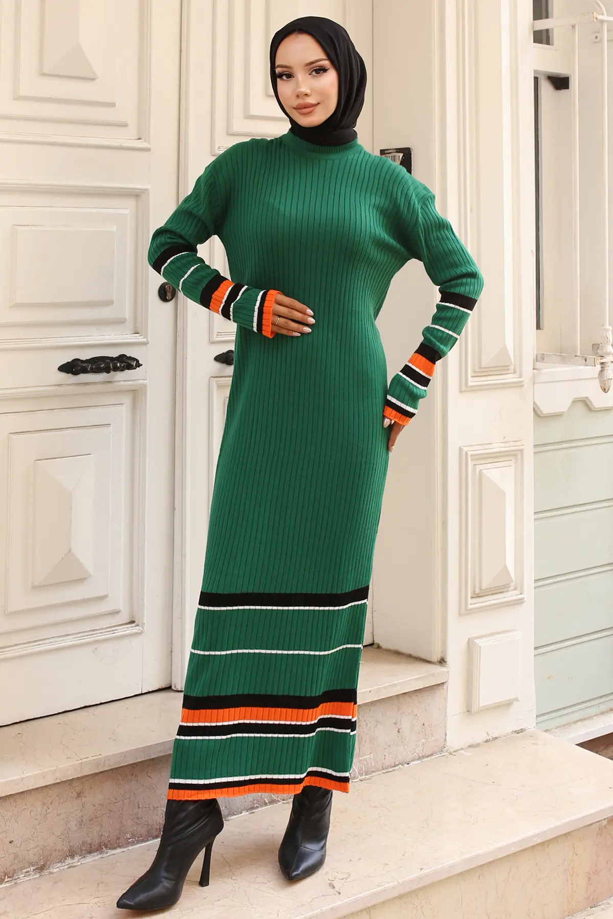 Striped Detailed Knit Dress-detail