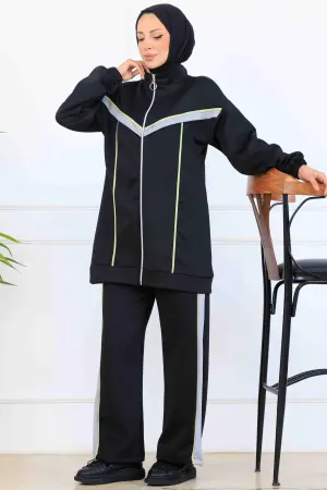 Striped Detailed Scuba Two Piece Suit