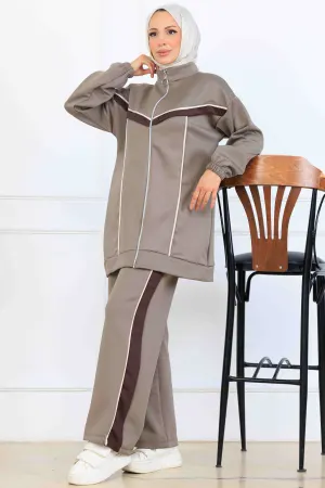 Striped Detailed Scuba Two Piece Suit