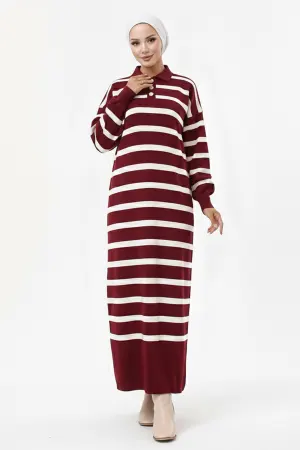Striped Knit Dress With Button Detail On The Collar