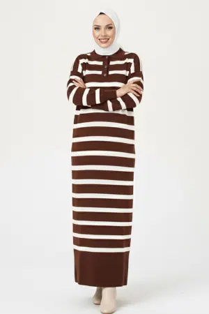 Striped Knit Dress With Button Detail On The Collar