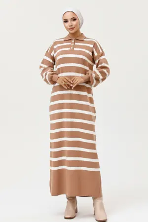 Striped Knit Dress With Button Detail On The Collar