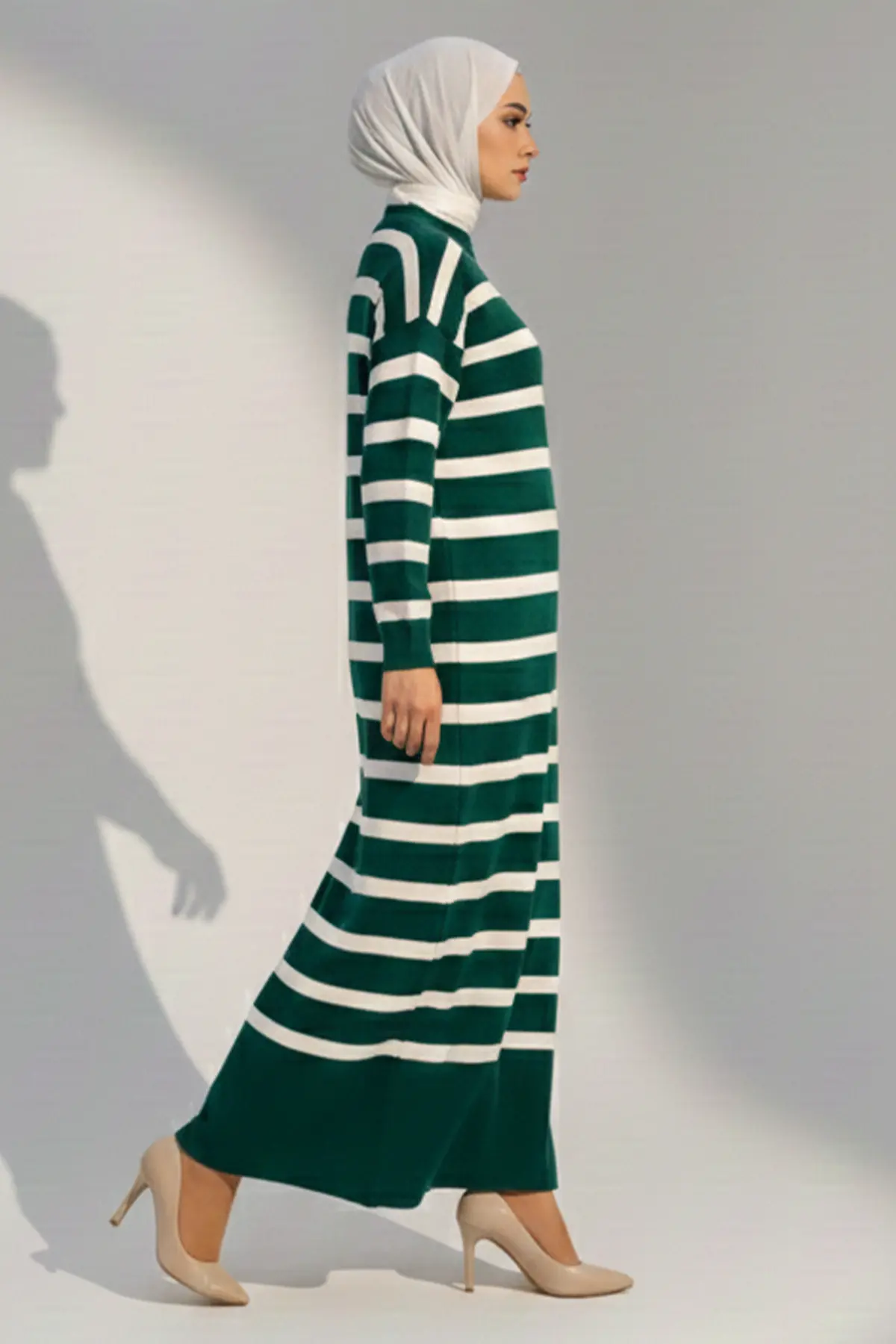 Striped Knit Dress With Button Detail On The Collar-detail