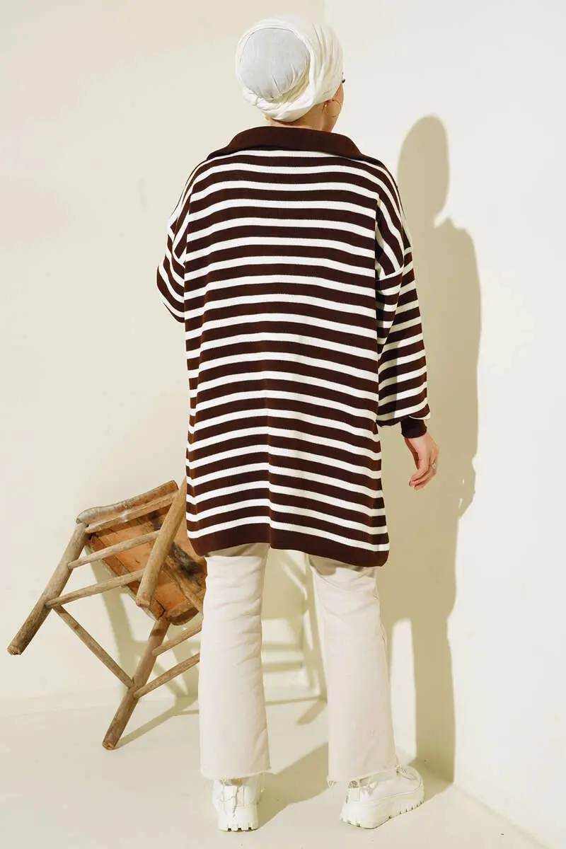 Striped Knit Tunic With Zippered Collar-detail