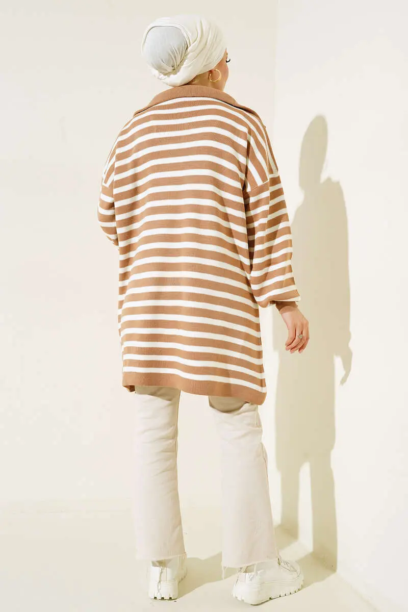 Striped Knit Tunic With Zippered Collar-detail