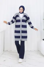 Striped Long Mercerized Cardigan