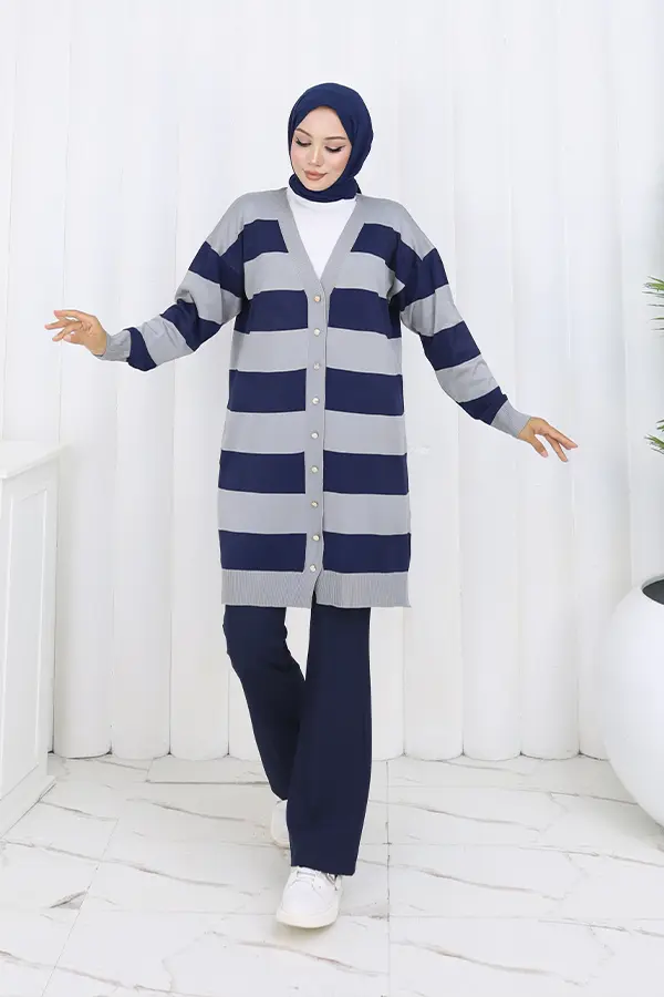 Striped Long Mercerized Cardigan