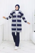 Striped Long Mercerized Cardigan