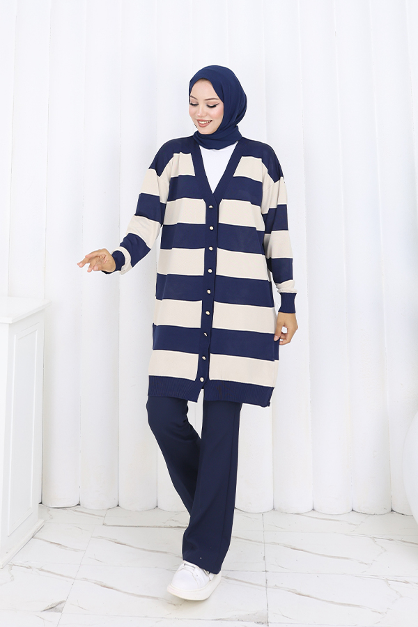 Striped Long Mercerized Cardigan