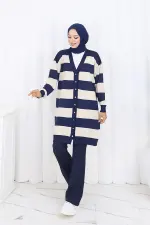 Striped Long Mercerized Cardigan