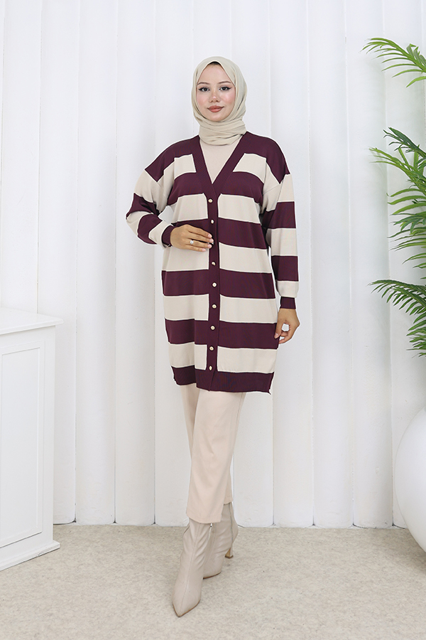 Striped Long Mercerized Cardigan