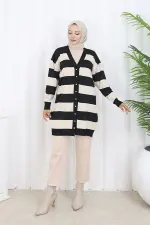 Striped Long Mercerized Cardigan