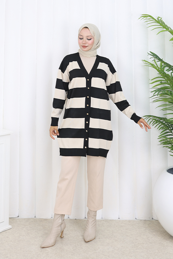 Striped Long Mercerized Cardigan