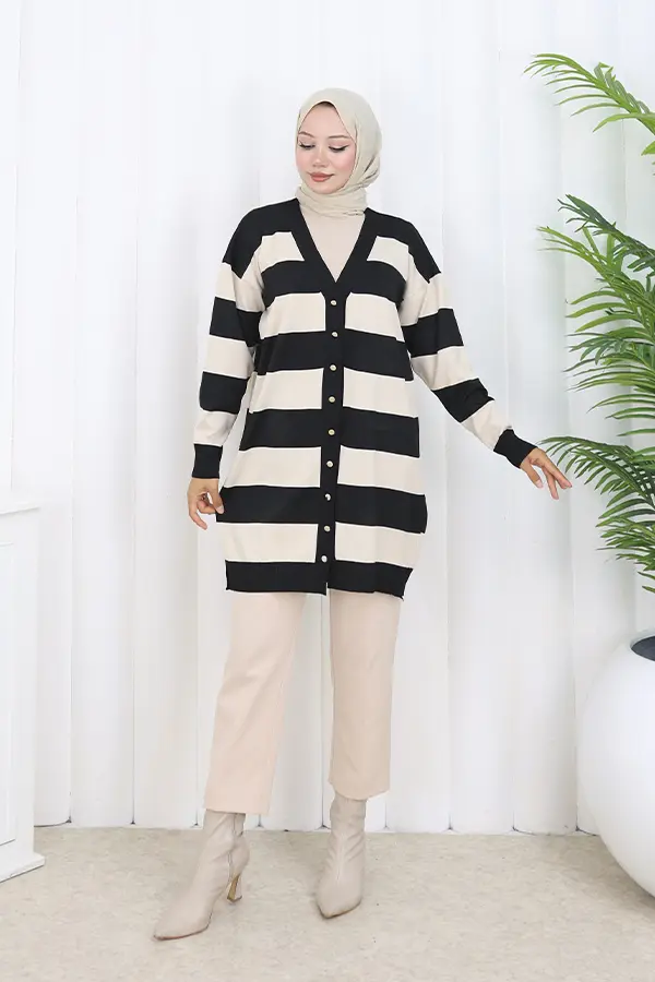 Striped Long Mercerized Cardigan