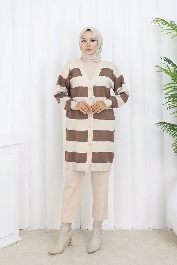 Striped Long Mercerized Cardigan