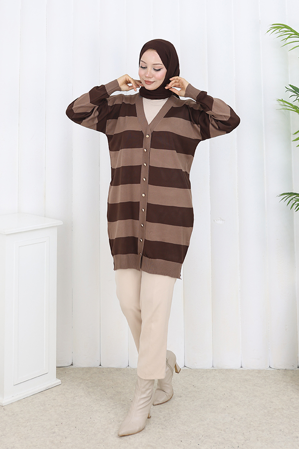 Striped Long Mercerized Cardigan