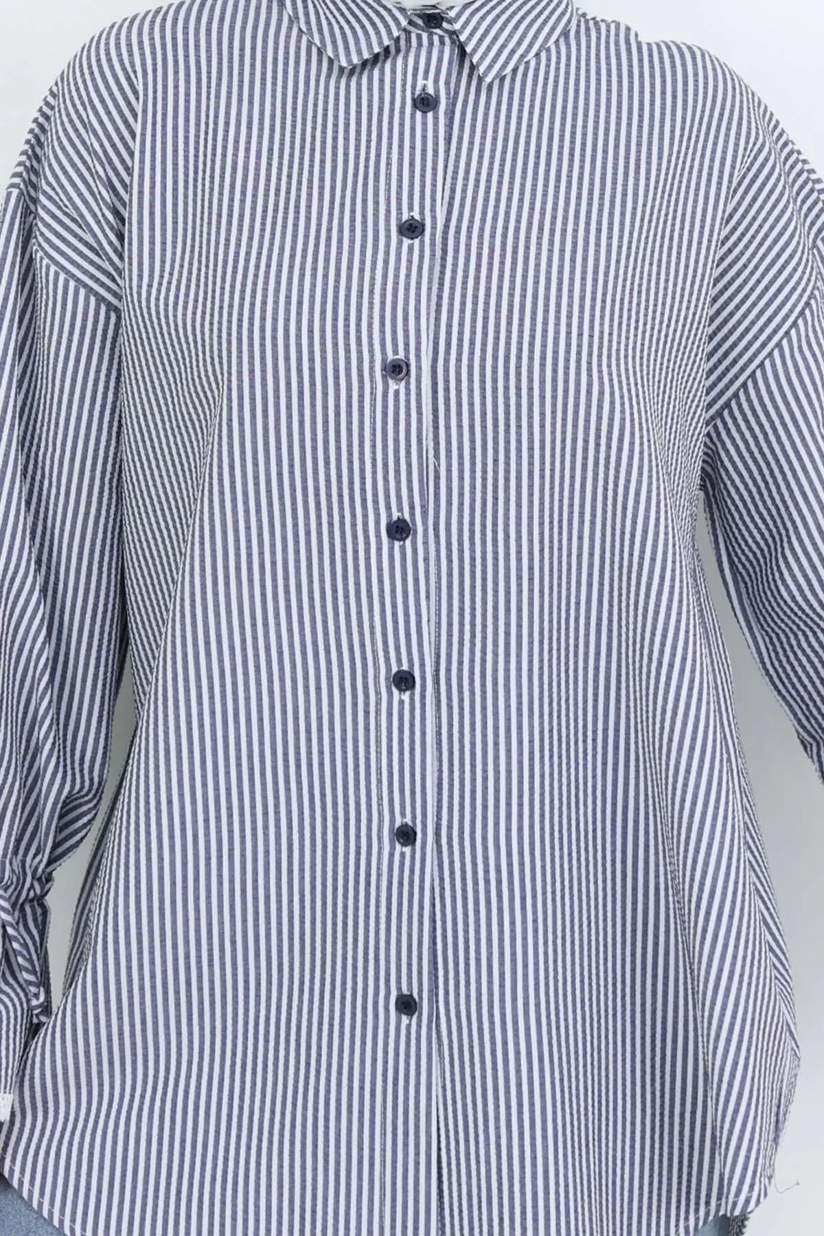 Striped Shirt With Scalloped Sleeves-detail