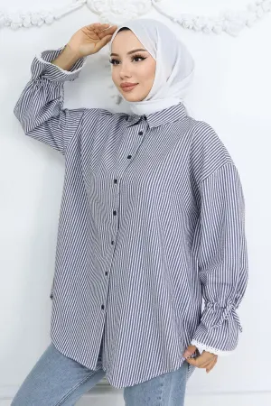 Striped Shirt With Scalloped Sleeves