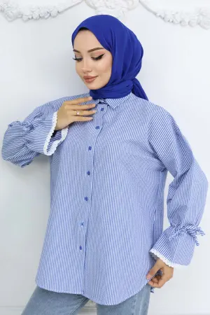 Striped Shirt With Scalloped Sleeves