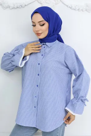 Striped Shirt With Scalloped Sleeves