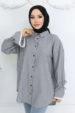 Striped Shirt With Scalloped Sleeves