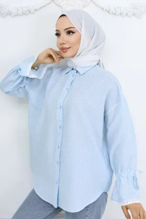 Striped Shirt With Scalloped Sleeves