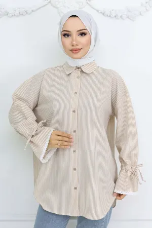 Striped Shirt With Scalloped Sleeves