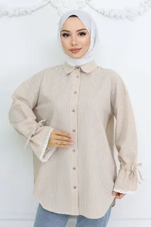 Striped Shirt With Scalloped Sleeves