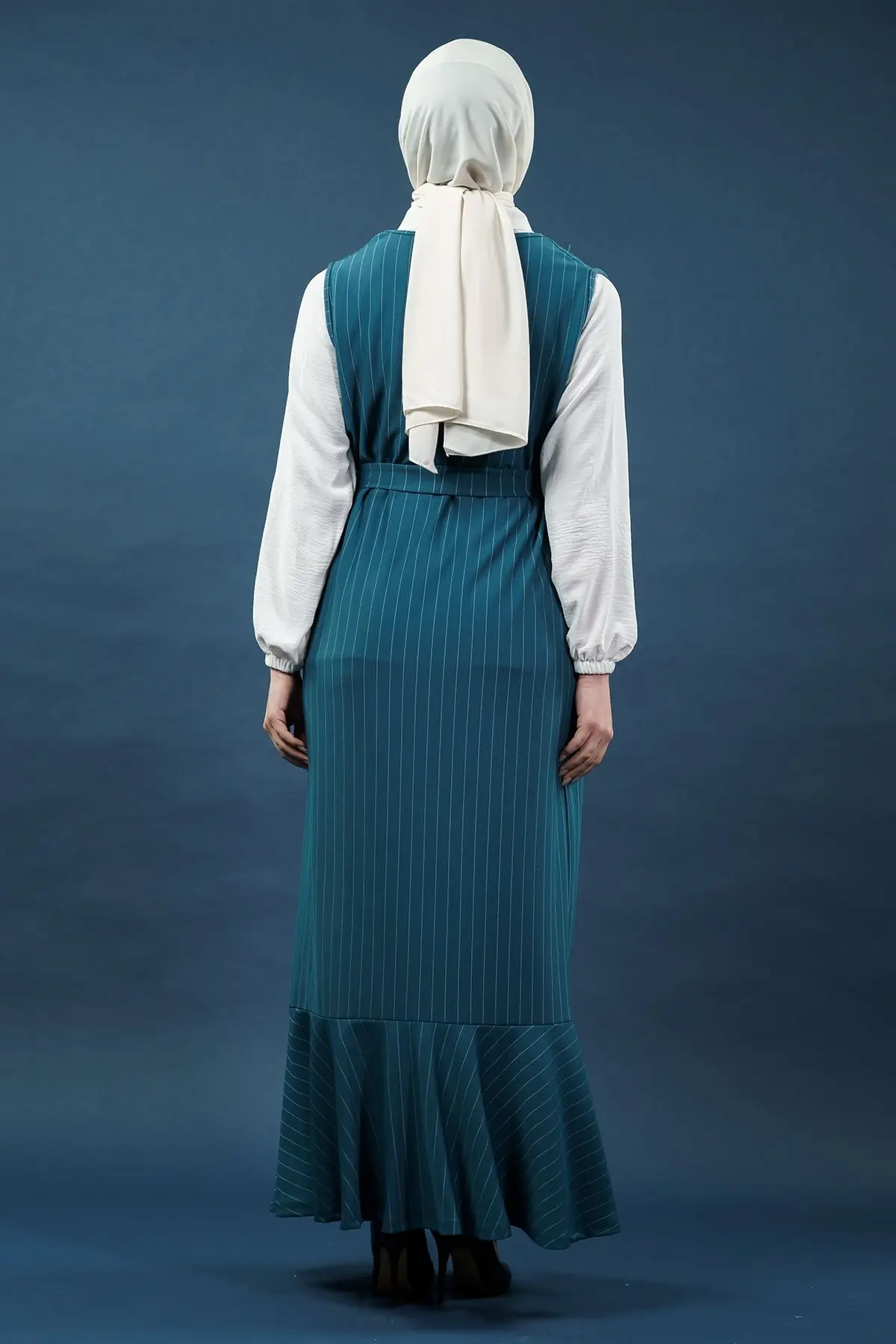 Striped Shirted Gilet Dress Emerald-detail