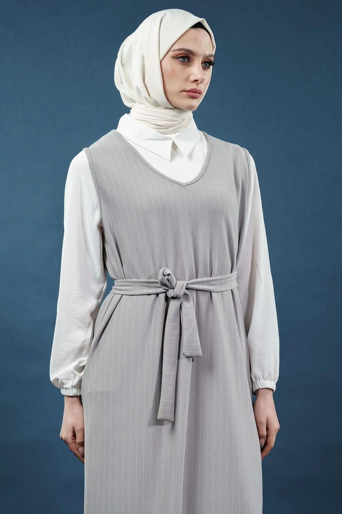 Striped Shirted Gilet Dress-detail