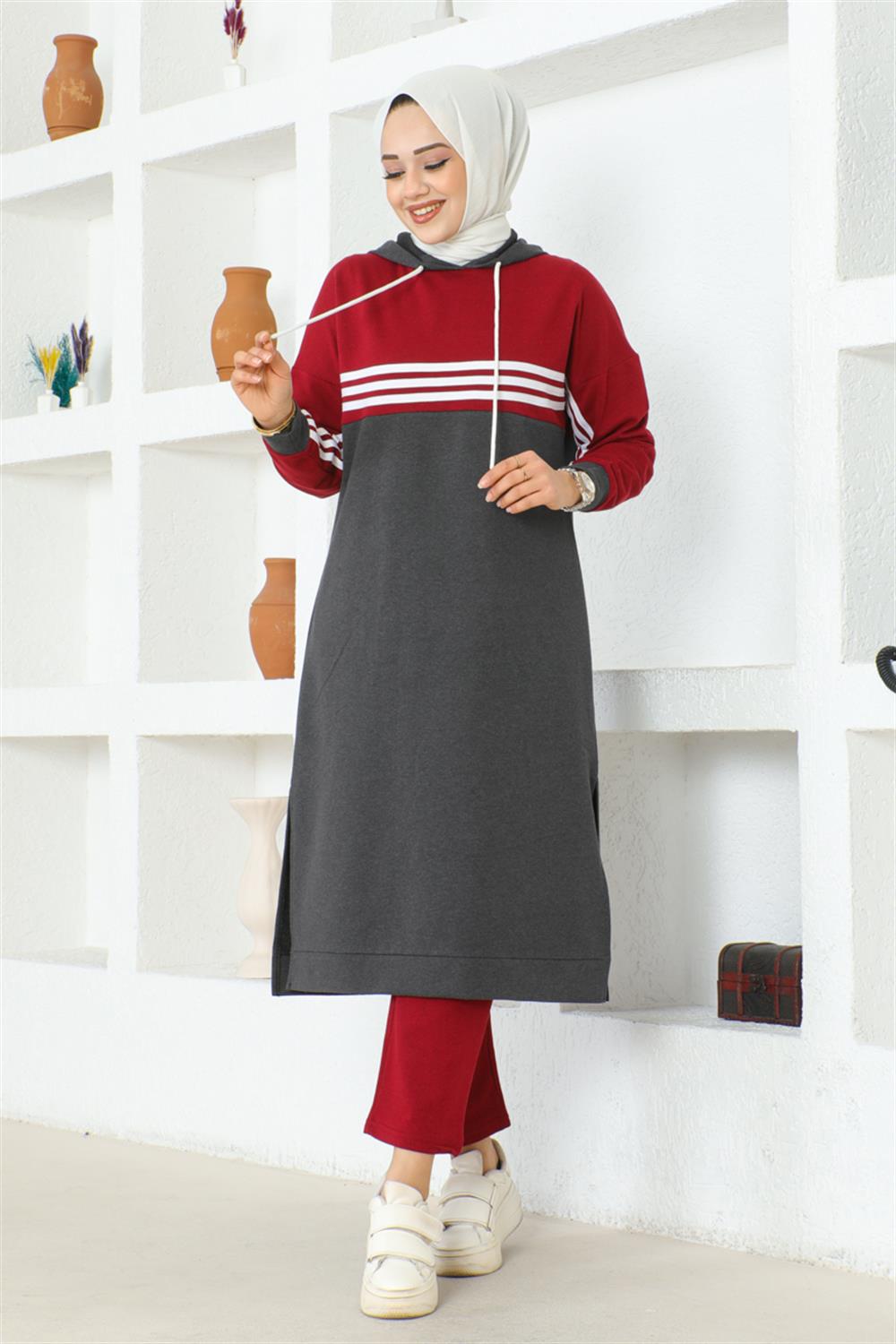 Striped Slit Sports Suit