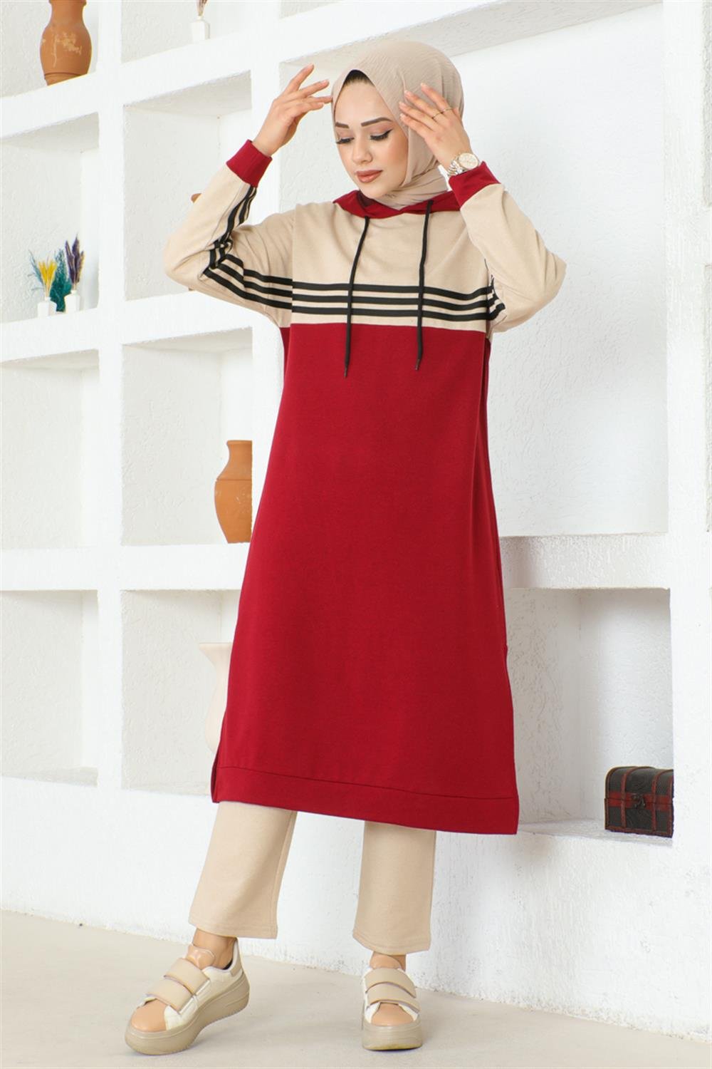 Striped Slit Sports Suit