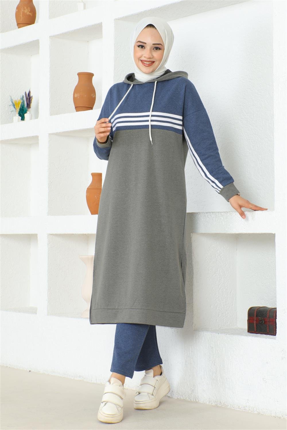 Striped Slit Sports Suit