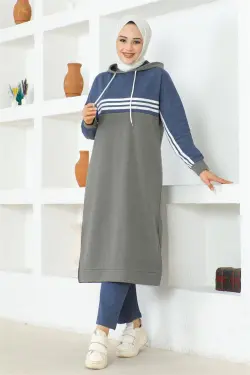 Striped Slit Sports Suit