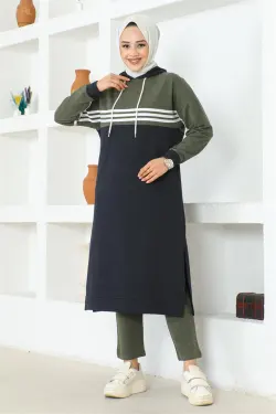 Striped Slit Sports Suit