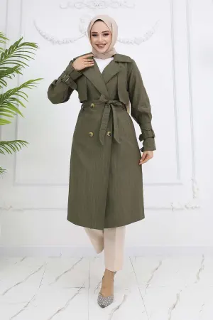 Striped Trench Coat With Waist And Arm Belt