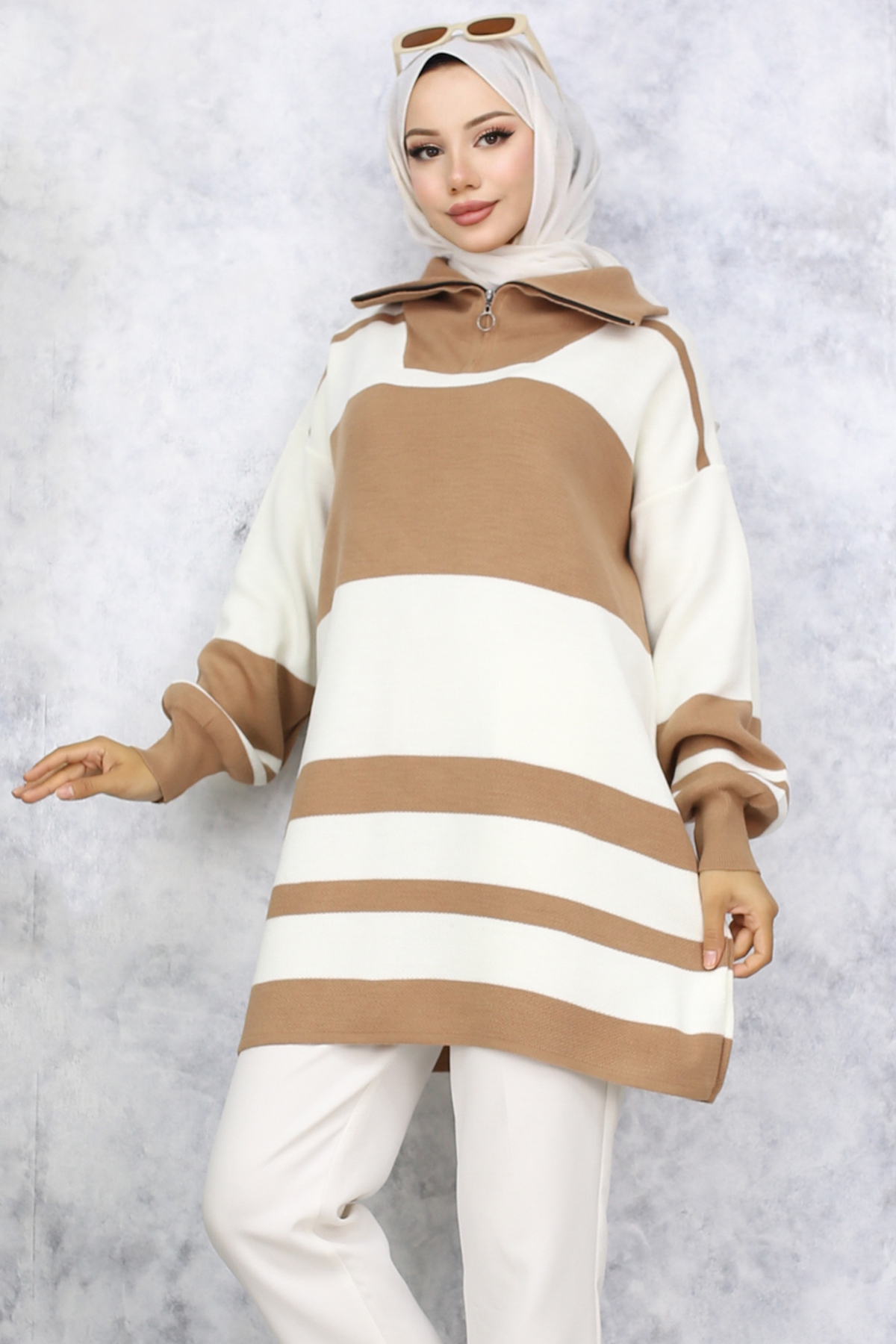 Sweater Tunic with Zipper Neck