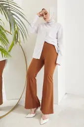 Tan Spanish Leg Fabric Trousers