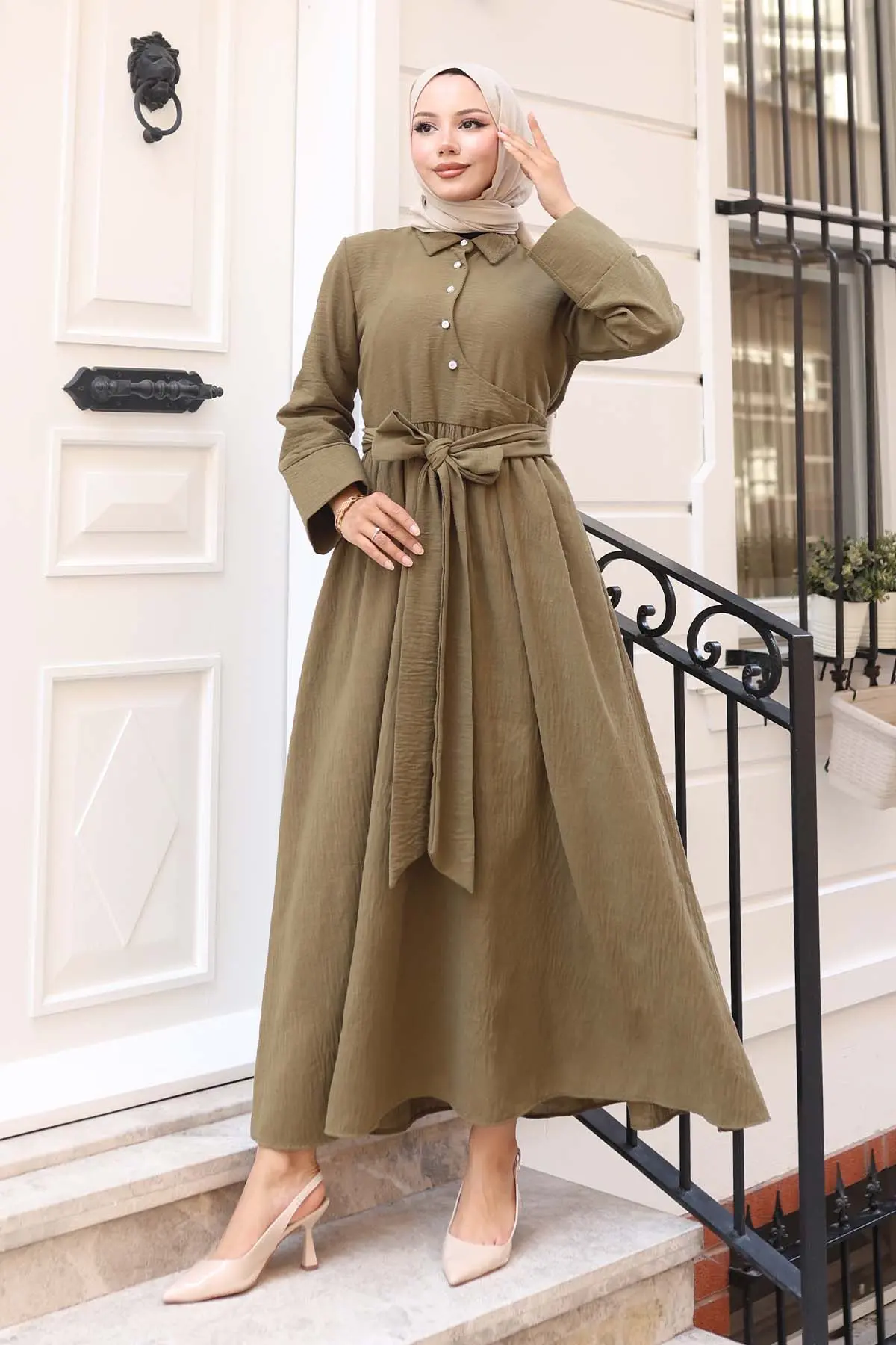 Tied Waist Hijab Dress-detail