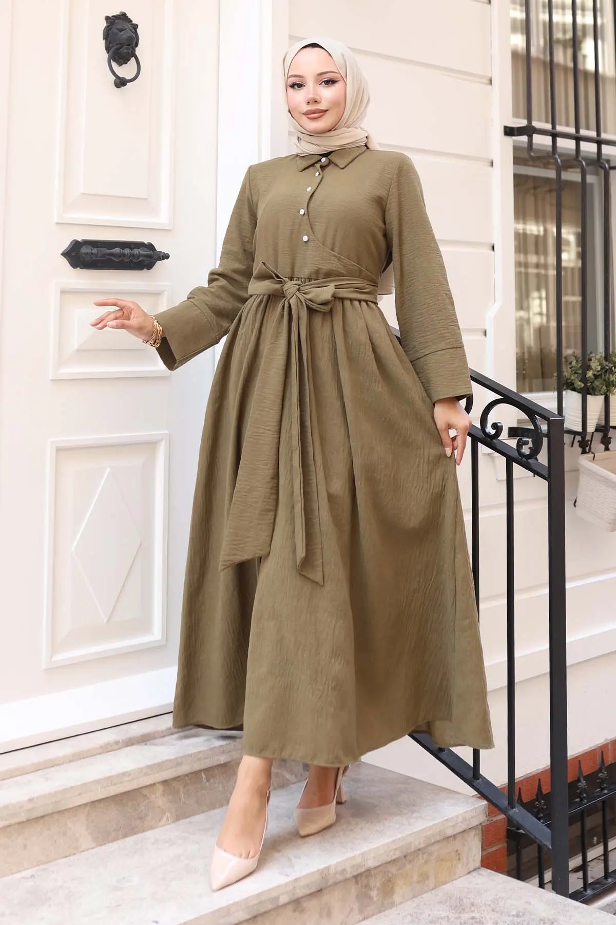 Tied Waist Hijab Dress