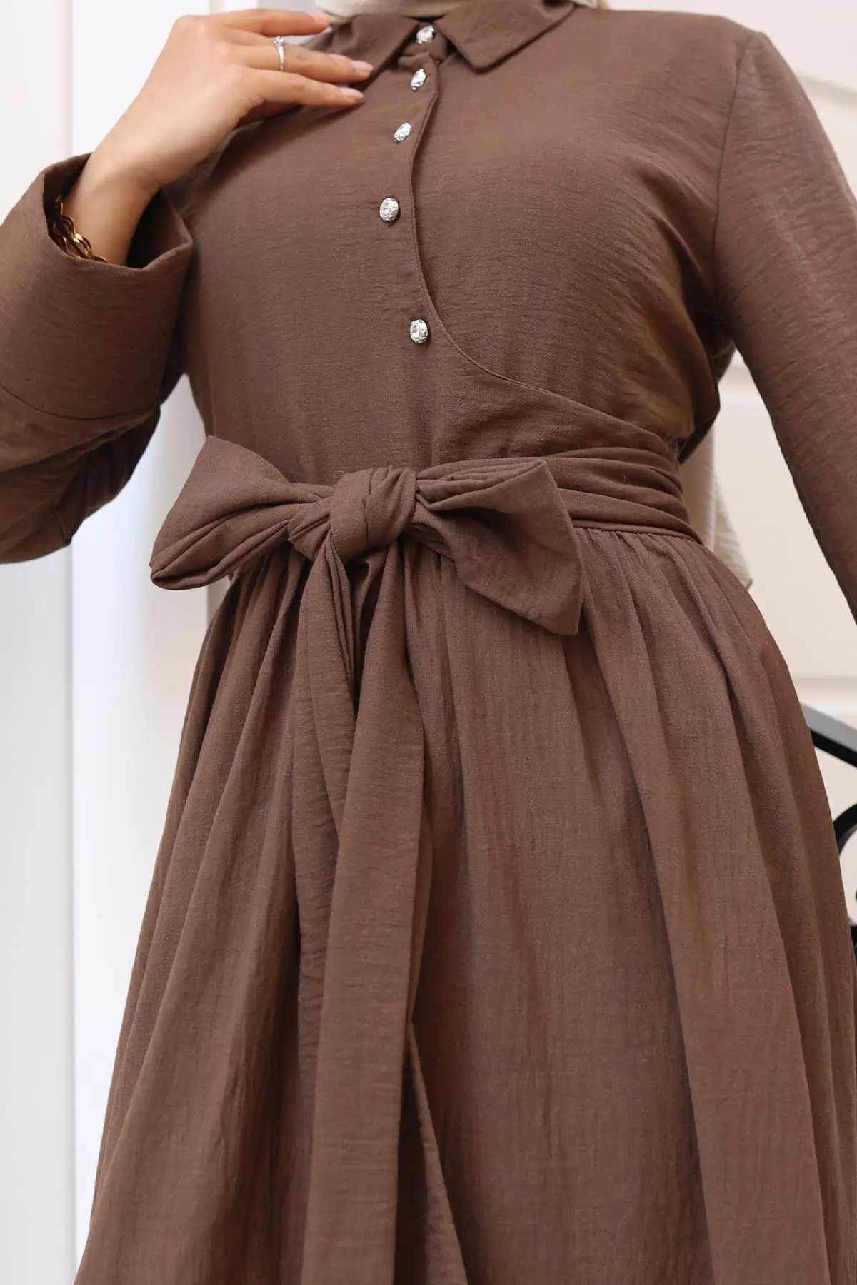 Tied Waist Hijab Dress-detail