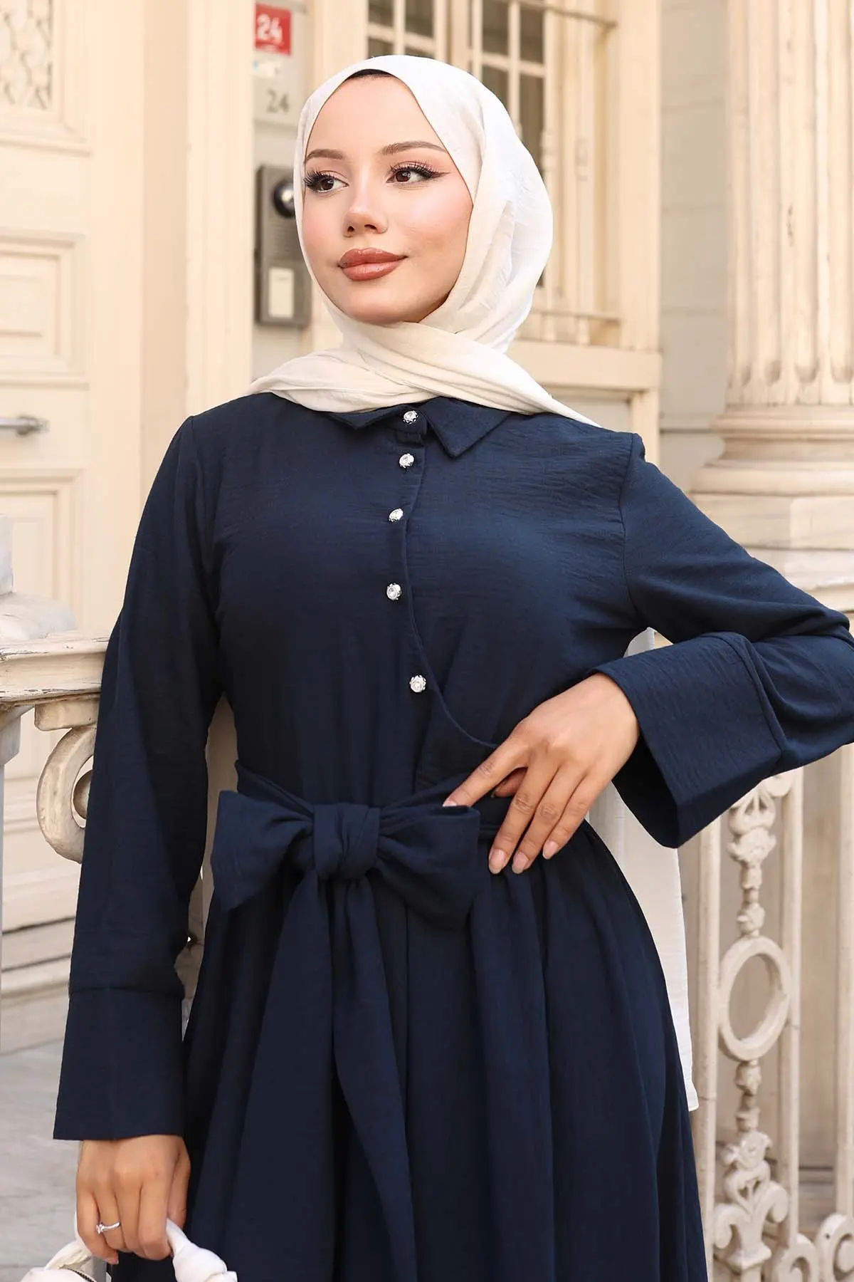 Tied Waist Hijab Dress-detail