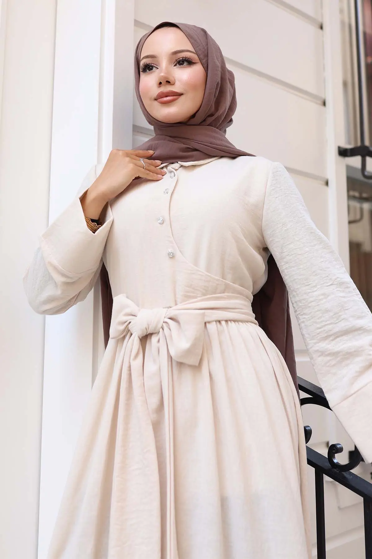 Tied Waist Hijab Dress-detail