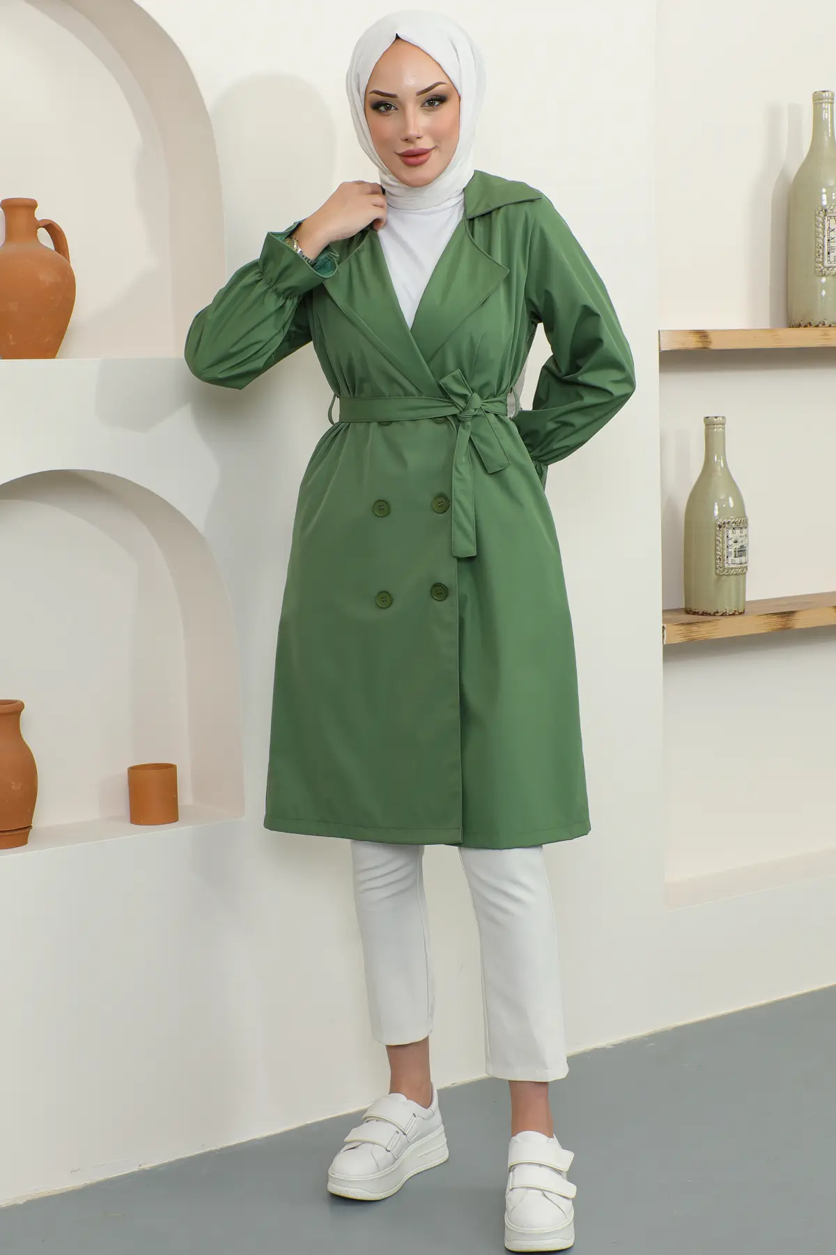 TRENCH COAT WITH ELASTIC SLEEVES