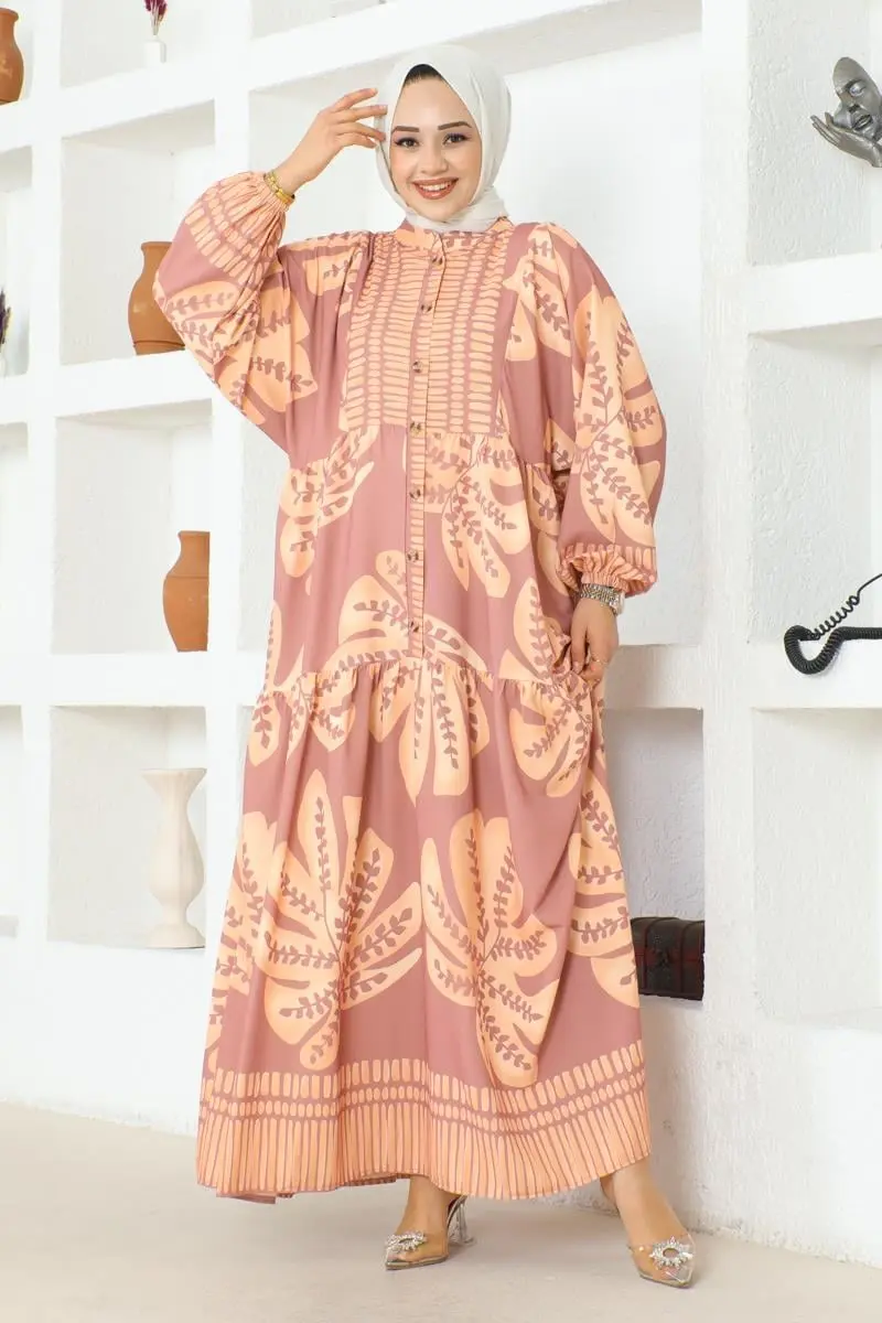 Tropical Patterned Hijab Dress-detail