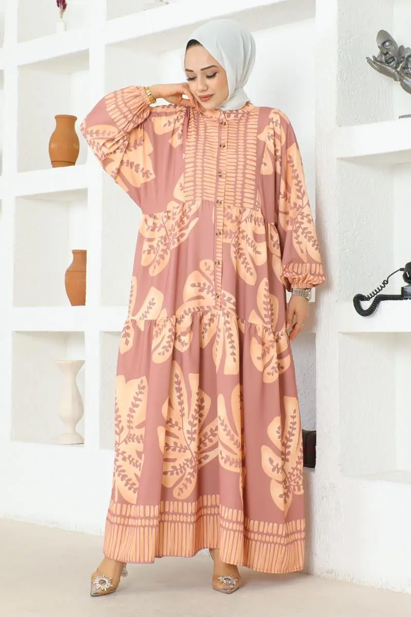 Tropical Patterned Hijab Dress-detail