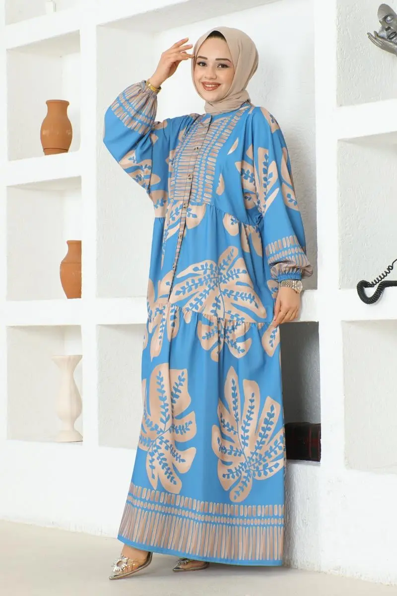 Tropical Patterned Hijab Dress-detail