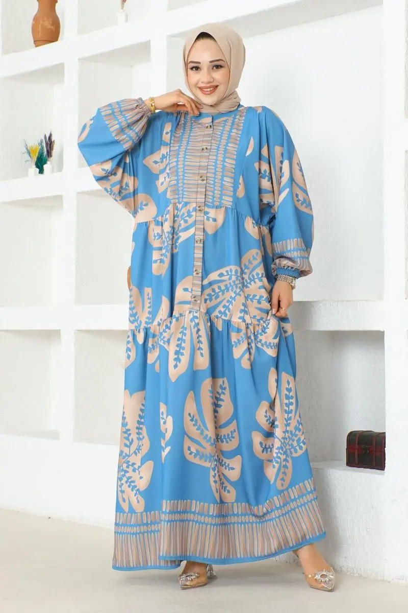 Tropical Patterned Hijab Dress-detail