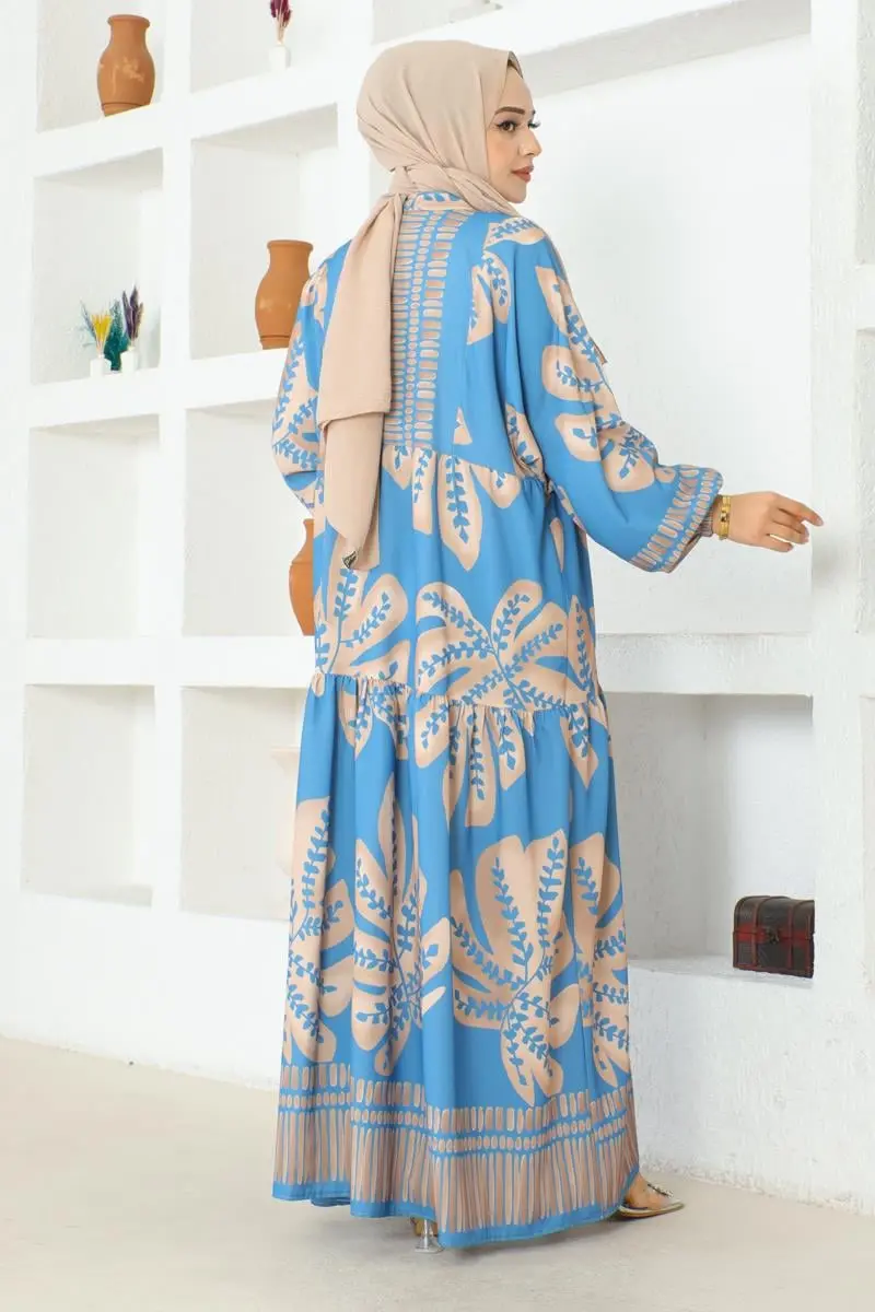 Tropical Patterned Hijab Dress-detail