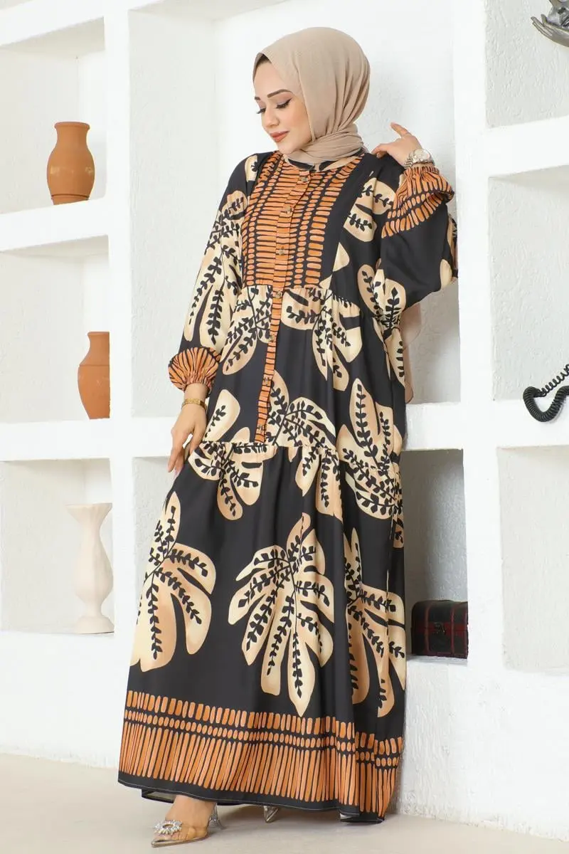 Tropical Patterned Hijab Dress-detail